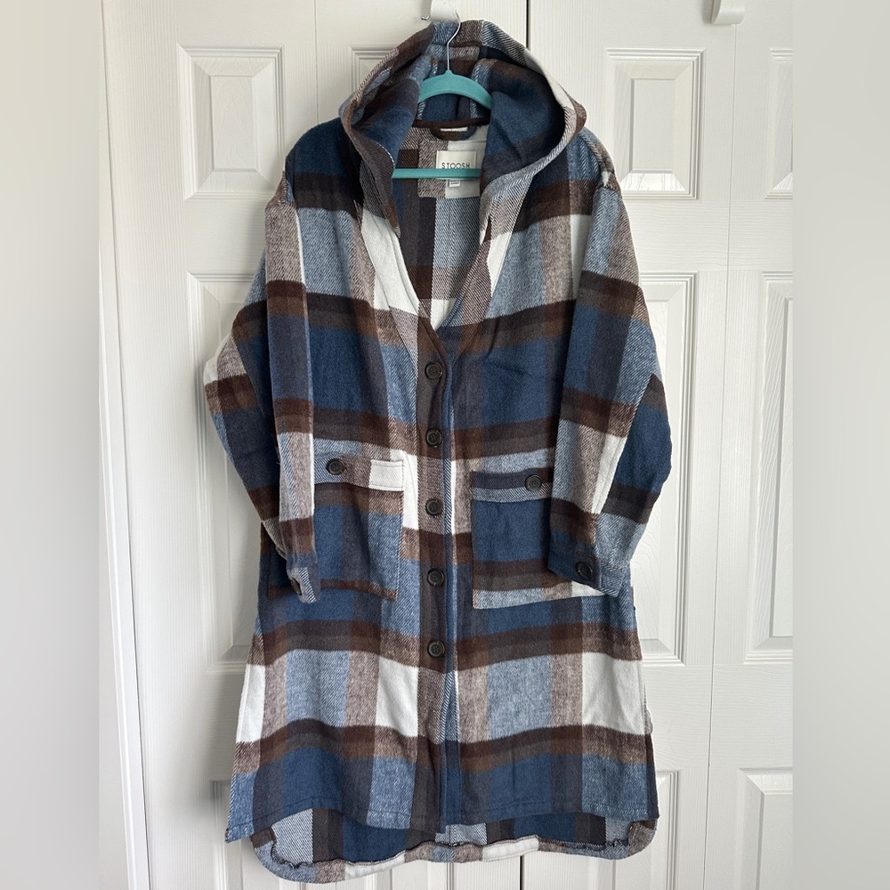 Plaid Hooded Button-Up Coat